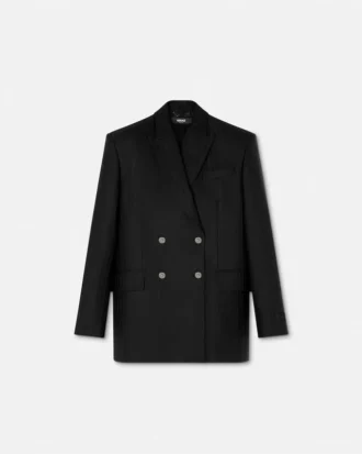 Blazer croisé en laine à fines rayures