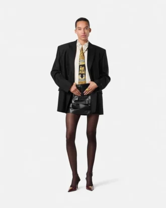 Blazer croisé en laine à fines rayures