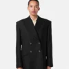 Blazer croisé en laine à fines rayures Blazer croisé en laine à fines rayures