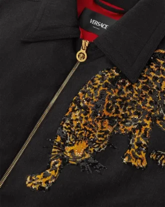 Blouson en laine mélangée Versace Leopard
