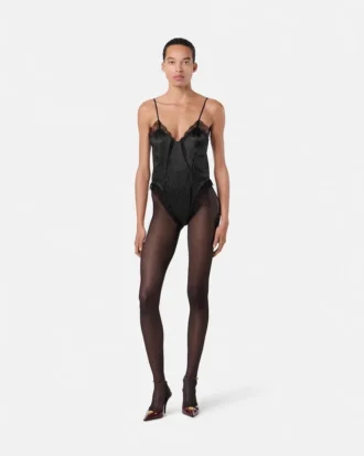 Body en soie jacquard à col en V