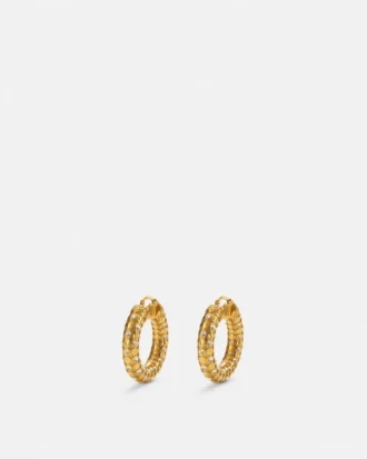Boucles d&rsquo;oreilles créoles en maille métallique et cristal