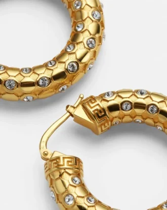 Boucles d&rsquo;oreilles créoles en maille métallique et cristal
