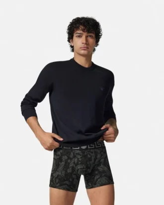 Boxer long en jersey de coton jacquard imprimé