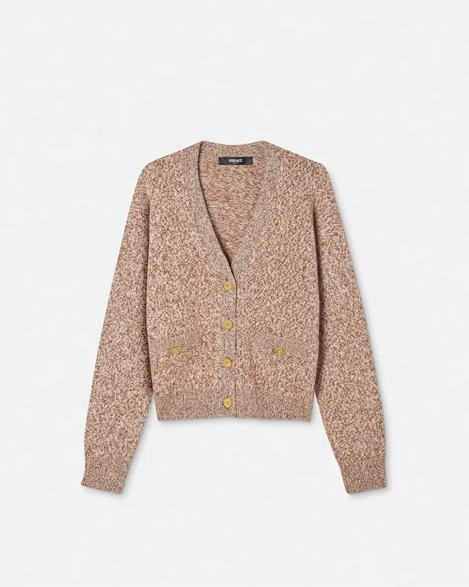 Cardigan carré en maille cachemire mélangé Mouliné Cardigan carré en maille cachemire mélangé Mouliné