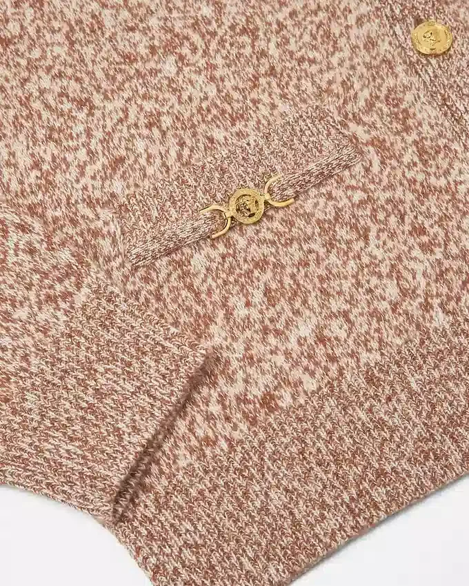 Cardigan carré en maille cachemire mélangé Mouliné Cardigan carré en maille cachemire mélangé Mouliné