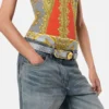 Ceinture en cuir avec épingle de sûreté en cristal 3 cm