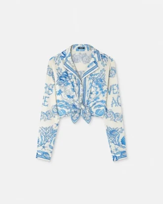 Chemise courte en coton nouée Underwater Barocco