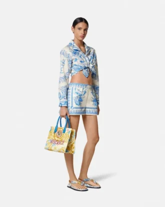 Chemise courte en coton nouée Underwater Barocco