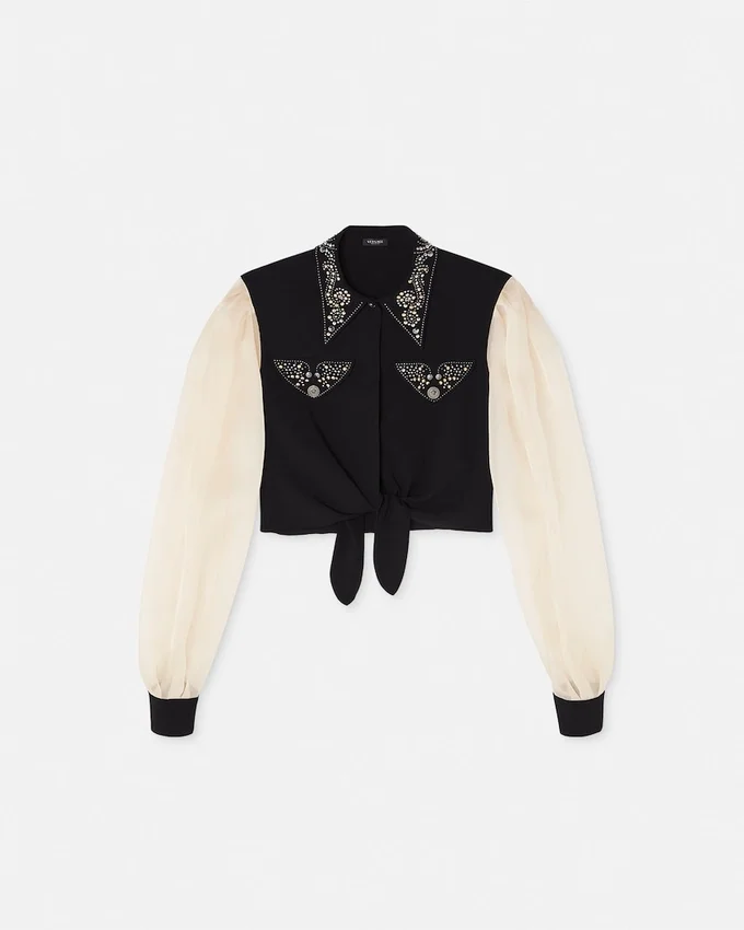 Chemise courte en georgette cloutée Chemise courte en georgette cloutée