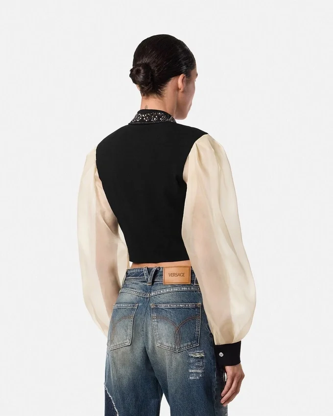 Chemise courte en georgette cloutée Chemise courte en georgette cloutée