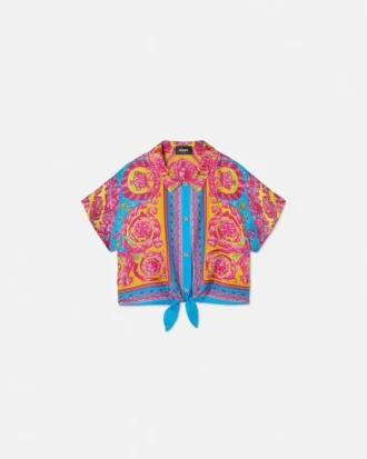 Chemise courte imprimée en twill de soie pour enfants