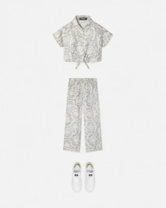 Chemise courte imprimée en twill de soie pour enfants
