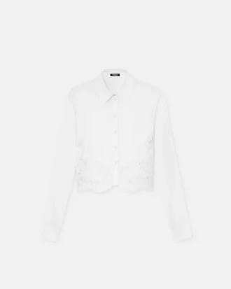 Chemise en popeline de coton bordée de dentelle
