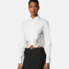 Chemise en popeline de coton bordée de dentelle Chemise en popeline de coton bordée de dentelle