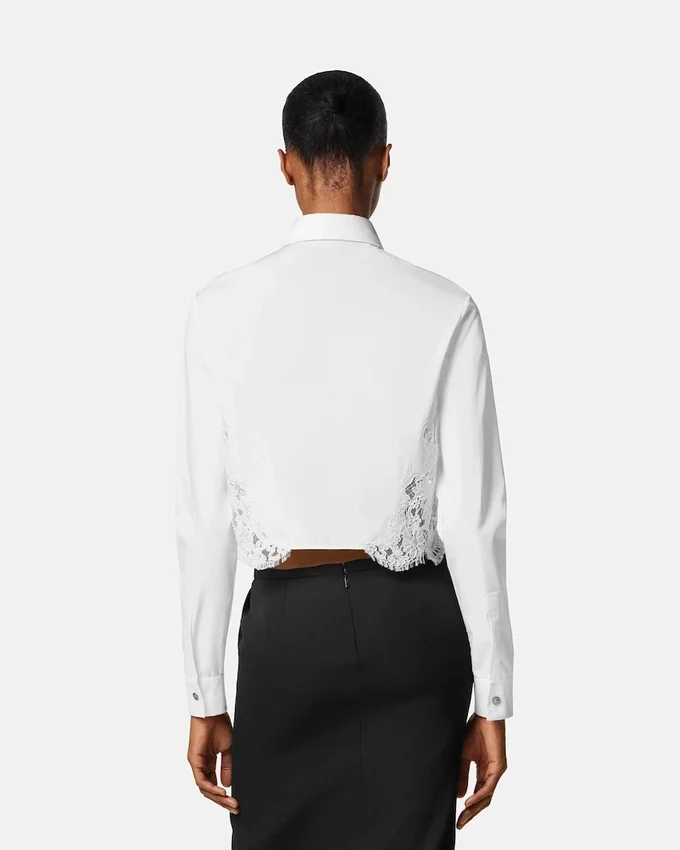 Chemise en popeline de coton bordée de dentelle Chemise en popeline de coton bordée de dentelle