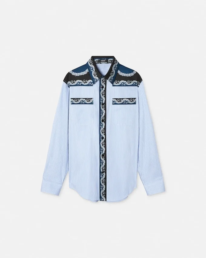 Chemise en popeline de coton rayée imprimée Chemise en popeline de coton rayée imprimée