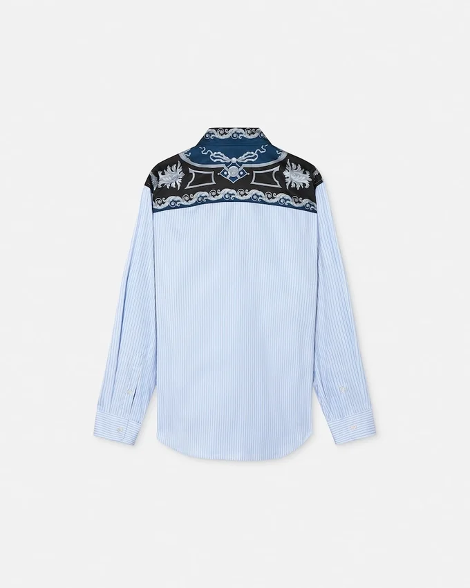 Chemise en popeline de coton rayée imprimée Chemise en popeline de coton rayée imprimée