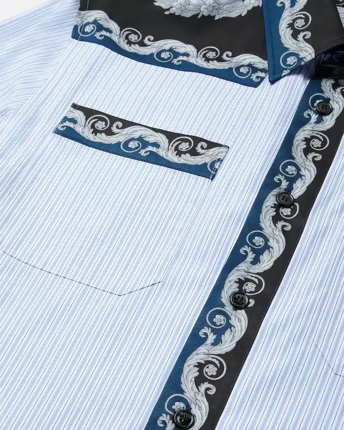 Chemise en popeline de coton rayée imprimée Chemise en popeline de coton rayée imprimée