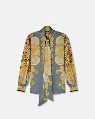 Chemise Lavallière en soie foulard léopard