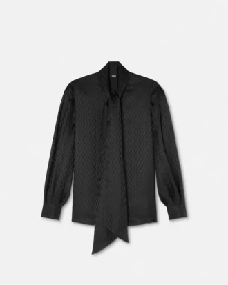 Chemise Lavallière en soie jacquard à motif V intégral