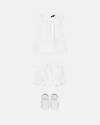 Ensemble robe bébé en popeline de coton jacquard