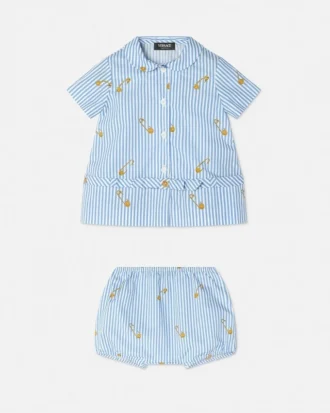 Ensemble robe bébé à fines rayures