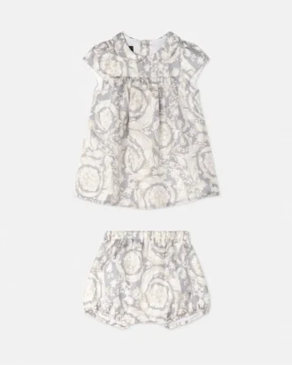 Ensemble robe en twill de soie imprimé pour bébé
