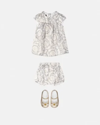 Ensemble robe en twill de soie imprimé pour bébé