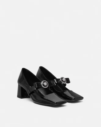 Escarpins à talons carrés en cuir verni Gianni Ribbon 55 mm