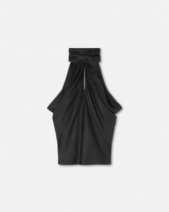 Haut lavallière en soie jacquard à motif V intégral
