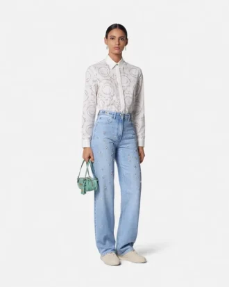 Jean taille haute à coupe régulière et ornements