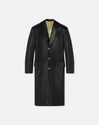 Manteau droit en cuir plongé