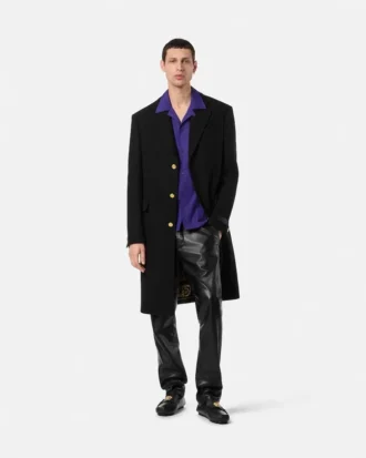 Manteau simple boutonnage en laine mélangée