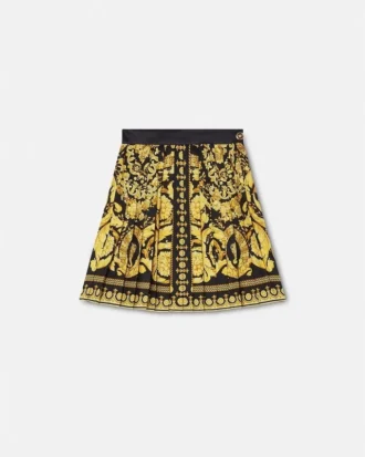 Mini-jupe plissée en twill de soie imprimé