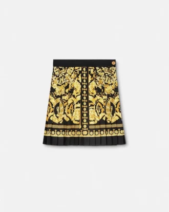 Mini-jupe plissée en twill de soie imprimé