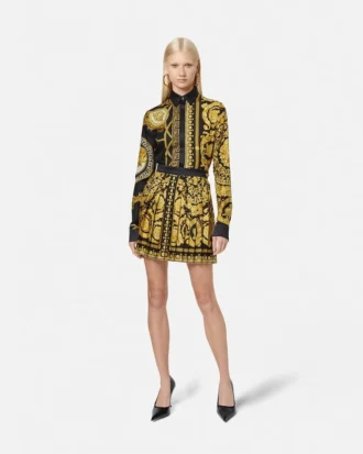 Mini-jupe plissée en twill de soie imprimé