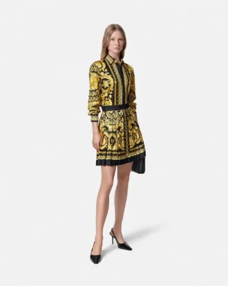 Mini-jupe plissée en twill de soie imprimé