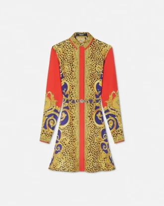 Mini-robe chemise en Barocco Silk à imprimé léopard