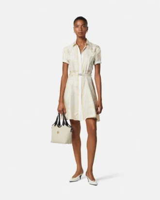 Mini-robe chemise en twill de soie imprimé