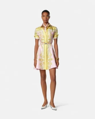 Mini-robe chemise en twill de soie imprimé