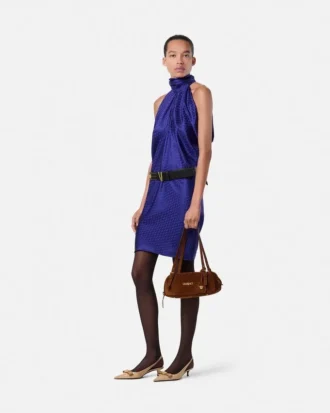 Mini-robe décontractée en soie jacquard à motif V Allover