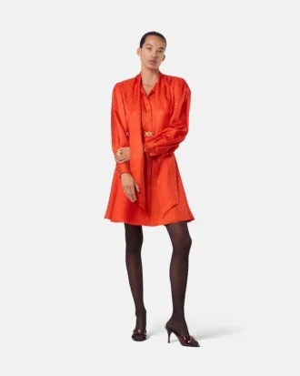Mini-robe lavallière en soie jacquard V Allover