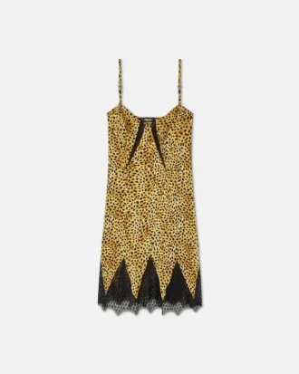 Mini-robe nuisette en soie imprimée léopard