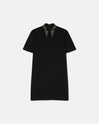 Mini-robe trapèze en crêpe de laine cloutée