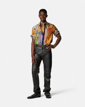 Pantalon en cuir vieilli