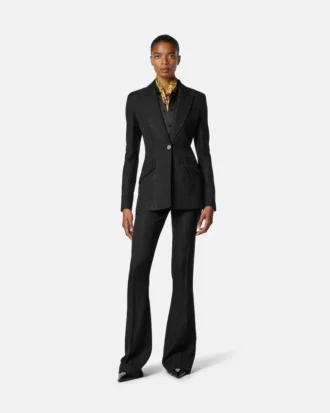 Pantalon en laine mélangée jacquard python