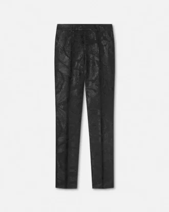 Pantalon slim formel en laine et viscose jacquard