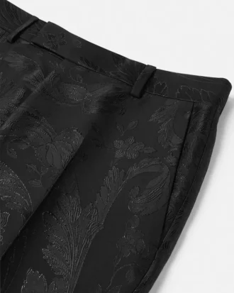 Pantalon slim formel en laine et viscose jacquard