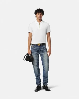 Polo demi-zip en coton piqué brodé